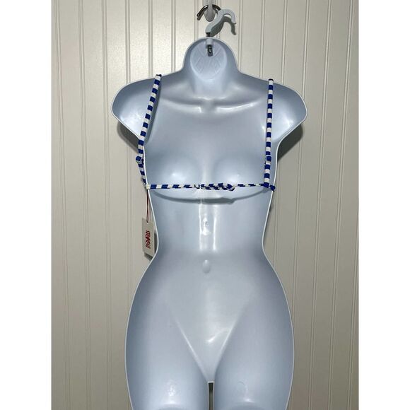 Solid & Striped Lulu Top Azure Stripe V-Neck Bikini Swim‎ Top Navy Blue White XS - Picture 8 of 12